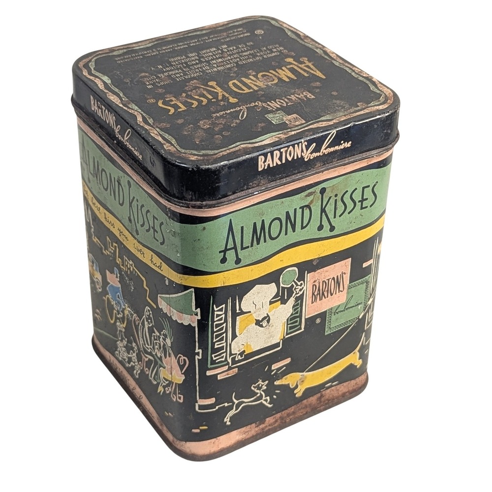 Vintage Distressed Bartons Bonbonniere Tin NYC Mid-century Parisian lithography